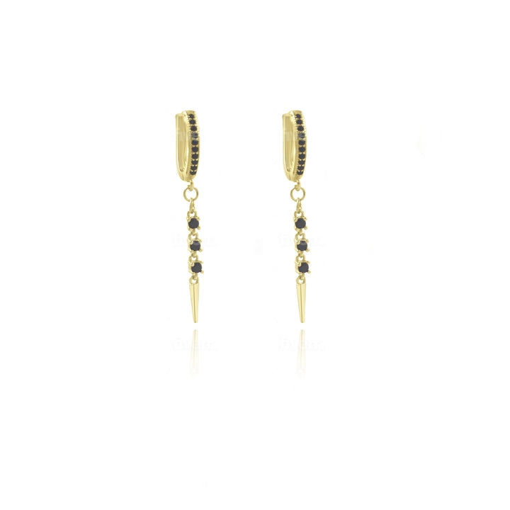 עגילי חישוק זהב תליון שיבוץ  שחור - בלייר