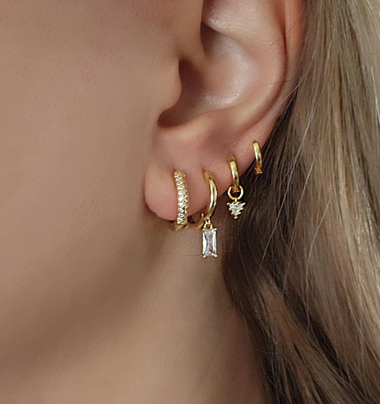 עגילי חישוק זהב משובצים - לקסי S