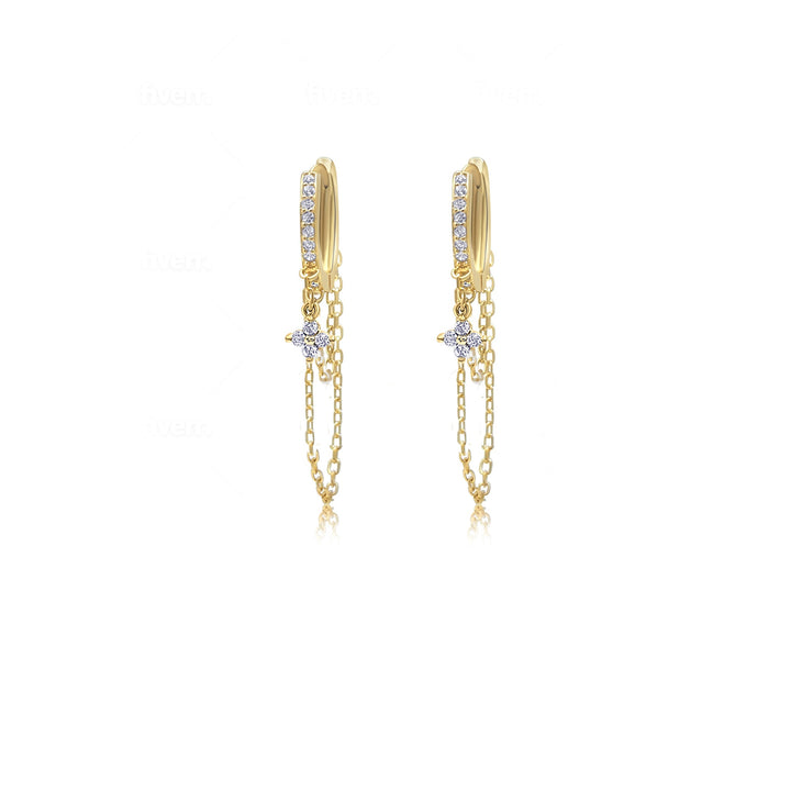 עגילי זהב 14 קארט חישוק ושרשרת זהב - סיביל