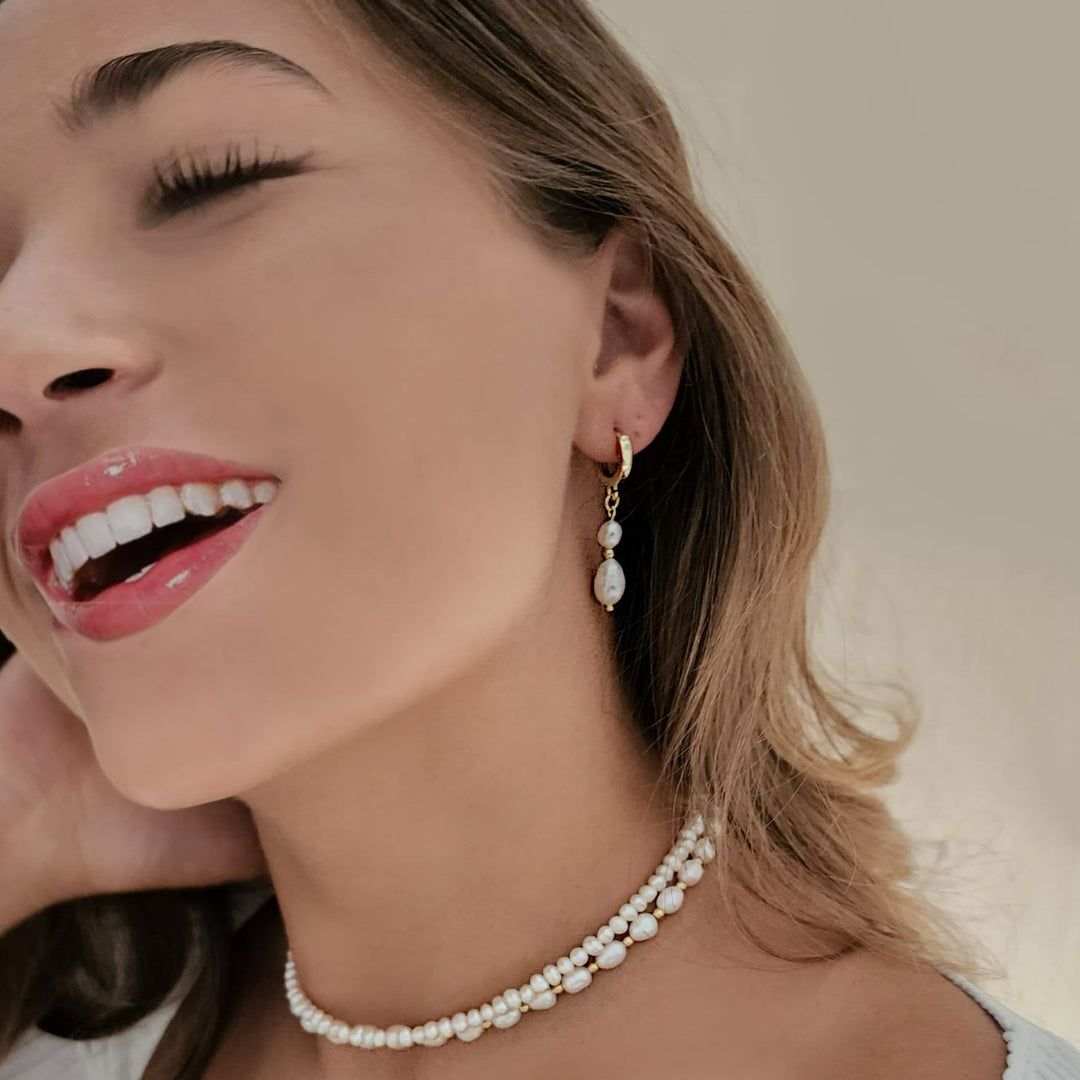 עגילי חישוק זהב פנינה - דיאנה