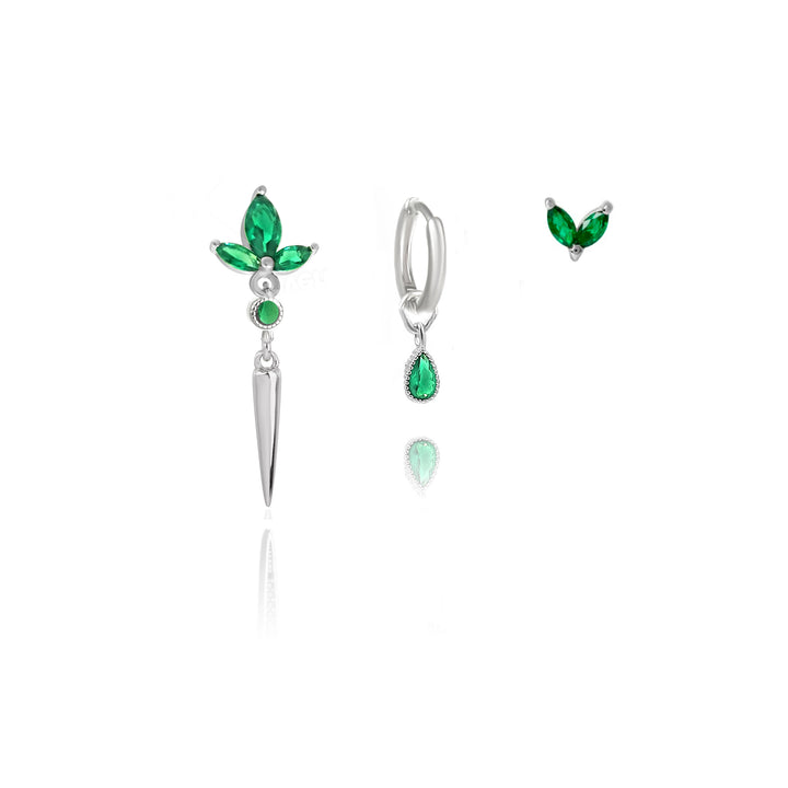 סט עגילי כסף זירקון ירוק -אמבר