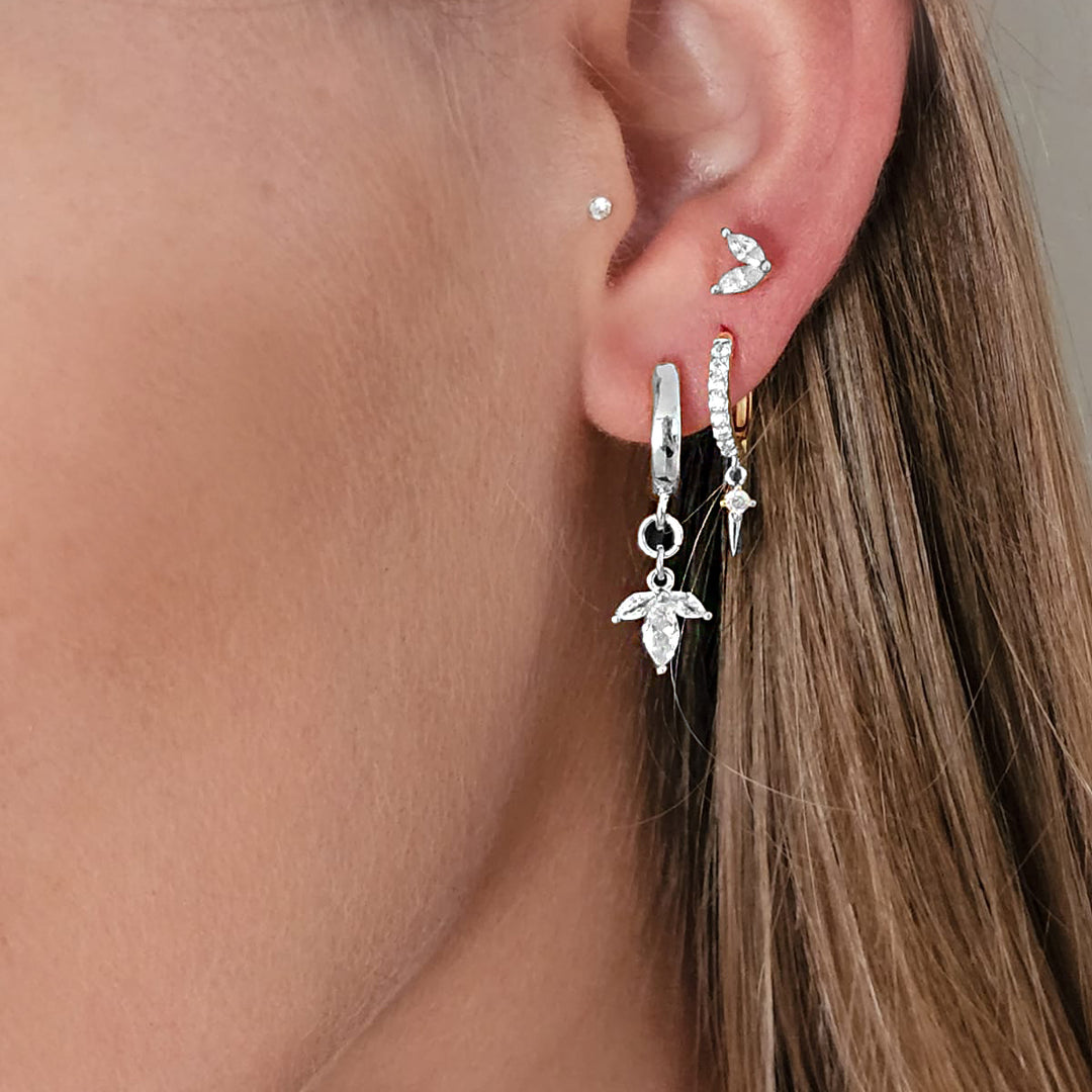 עגילי כסף חישוק תליון פרח - לוטוס