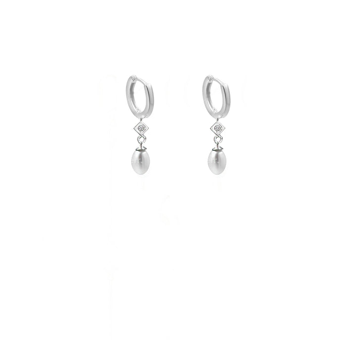 עגילי חישוק כסף פנינה -היידי