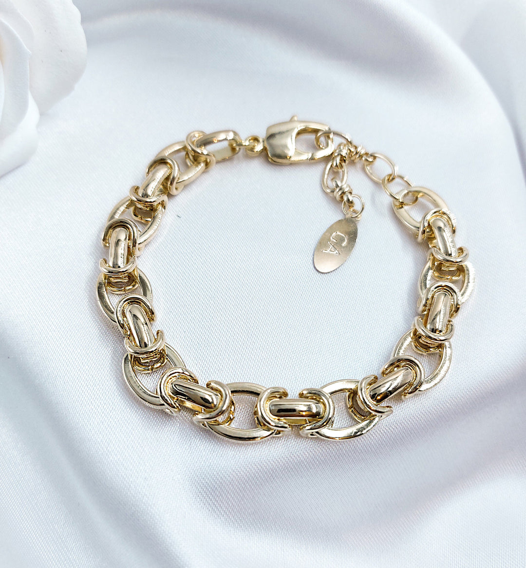 צמיד כסף חוליות אובליות - מרון