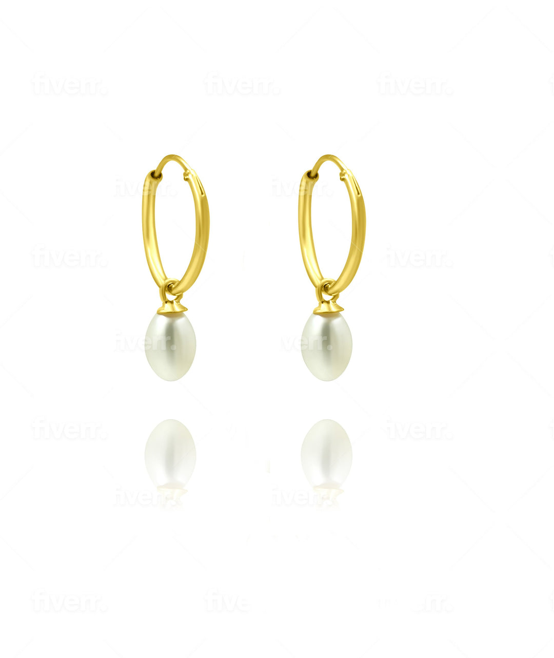 עגילי חישוק זהב 14 קארט ופנינה - בר