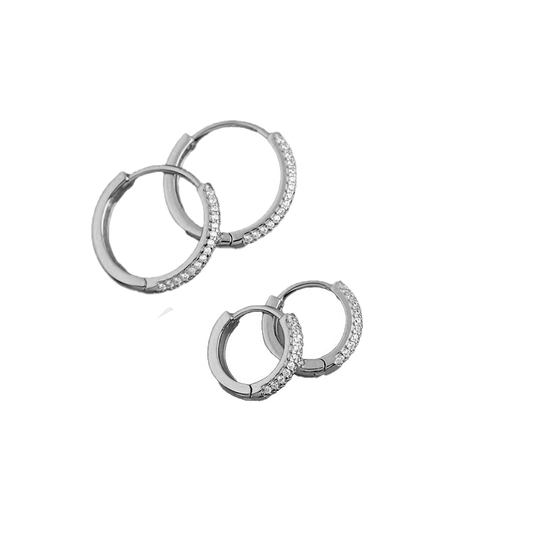 עגילי חישוק כסף משובצים - לקסי M