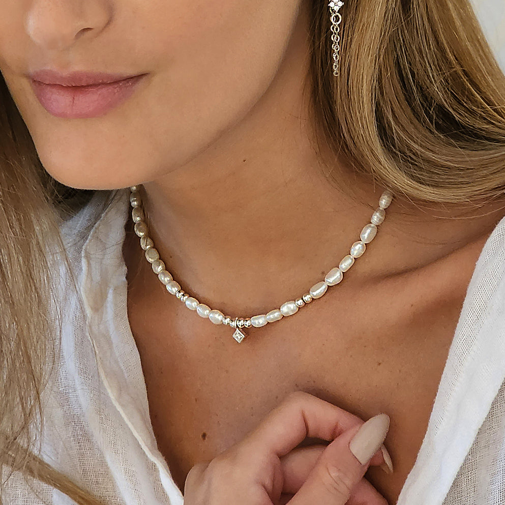 שרשרת פנינים כסף 925 - נואל