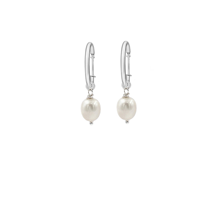 עגילי חישוק כסף פנינה - נינה