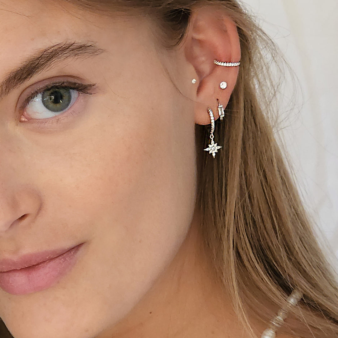 עגילי חישוק כסף זירקון - שוני